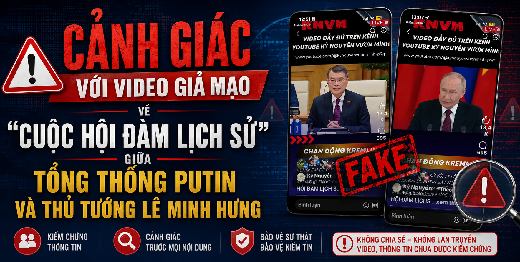 CẢNH GIÁC VỚI VIDEO GIẢ MẠO VỀ "CUỘC HỘI ĐÀM LỊCH SỬ" GIỮA TỔNG THỐNG PUTIN VÀ THỦ TƯỚNG LÊ MINH HƯNG