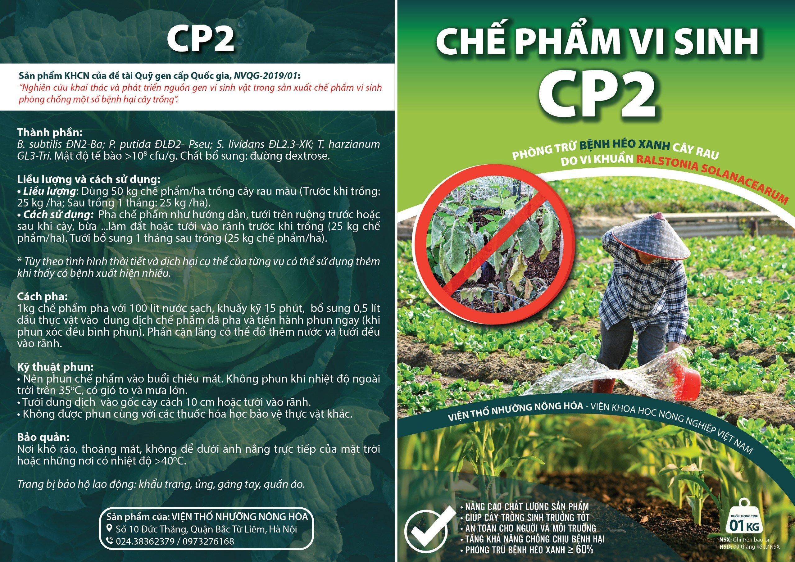 Chế phẩm vi sinh CP2 (Phòng trừ bệnh héo xanh cây rau do vi khuẩn Ralstonia Solancearum)